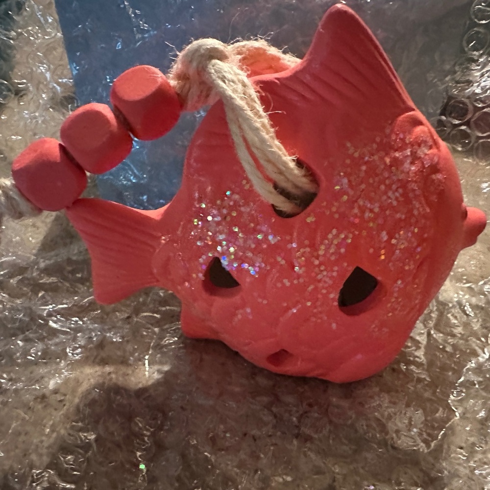 Coral Fish Ornament – Lights up -Coastal Hanging Décor with Rope & Beads